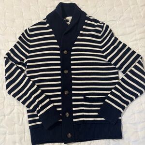 GAP Shawl Neck Cotton Wool Blend Navy and White Striped Cardigan